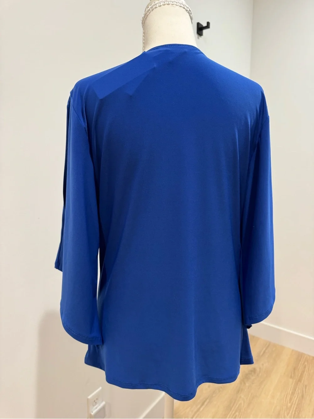 Coco Bianco Royal Blue Faux-Wrap Blouse v neck 3/4 sleeve size XL TRAVEL CAREER - Picture 3 of 5